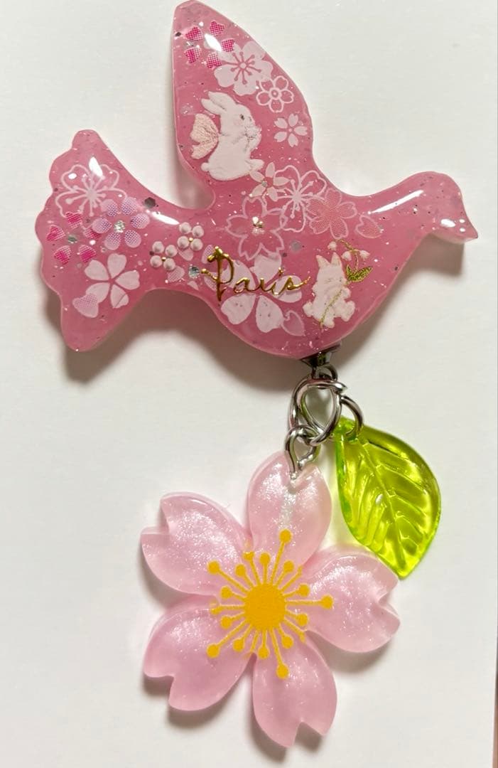 再販不可。鳥＆うさぎレジンヘアゴムブローチ - メルカリ