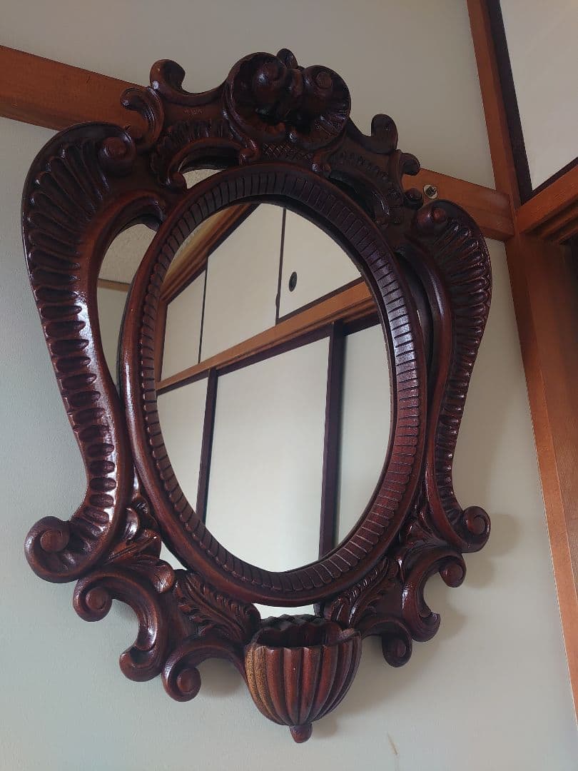 鏡家具 職人さん木製の大きな壁掛け式 carved wooden mirror