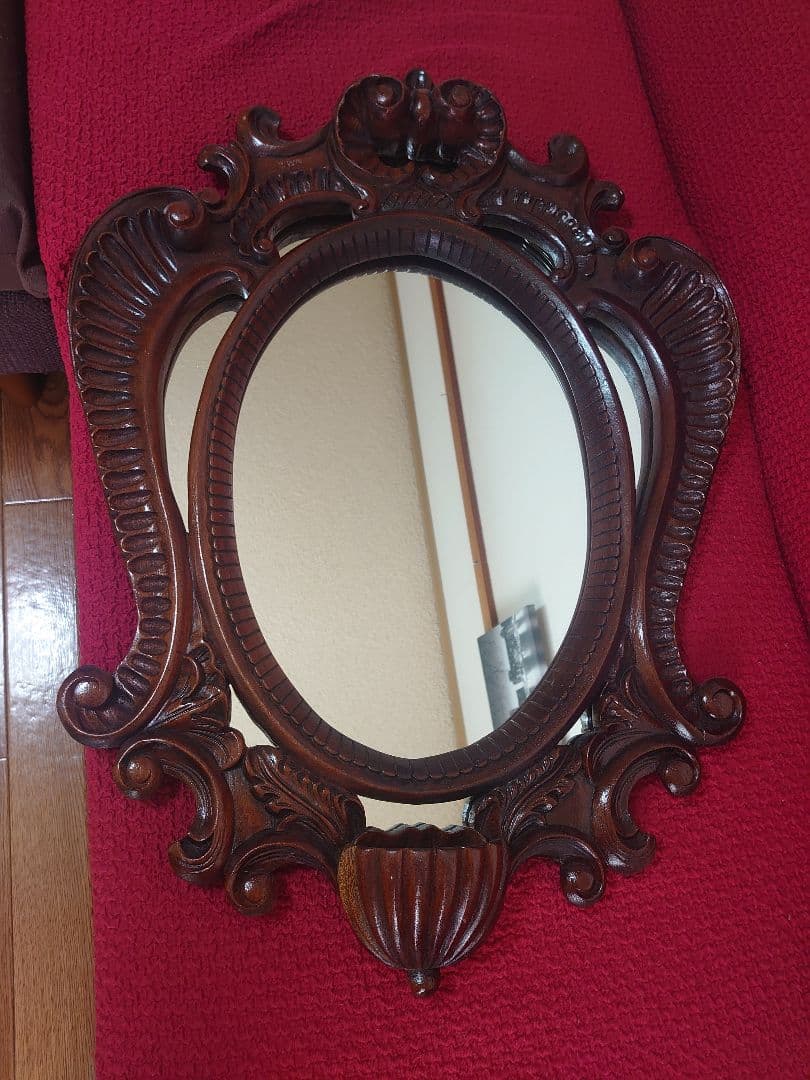 鏡家具 職人さん木製の大きな壁掛け式 carved wooden mirror