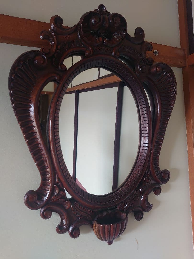 鏡家具 職人さん木製の大きな壁掛け式 carved wooden mirror