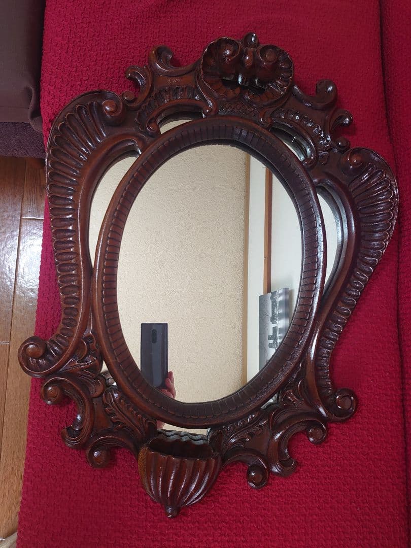 鏡家具 職人さん木製の大きな壁掛け式 carved wooden mirror