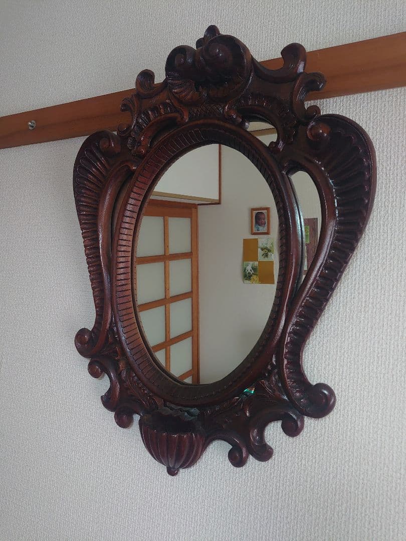 鏡家具 職人さん木製の大きな壁掛け式 carved wooden mirror