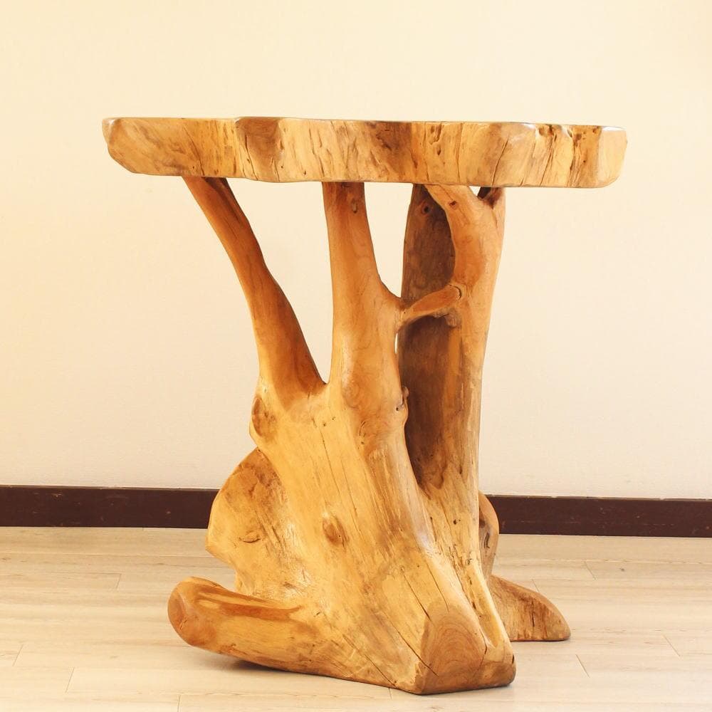在庫処分 １点もの テーブル 木製 チーク材 天然木 切り株 カフェ 花台 C