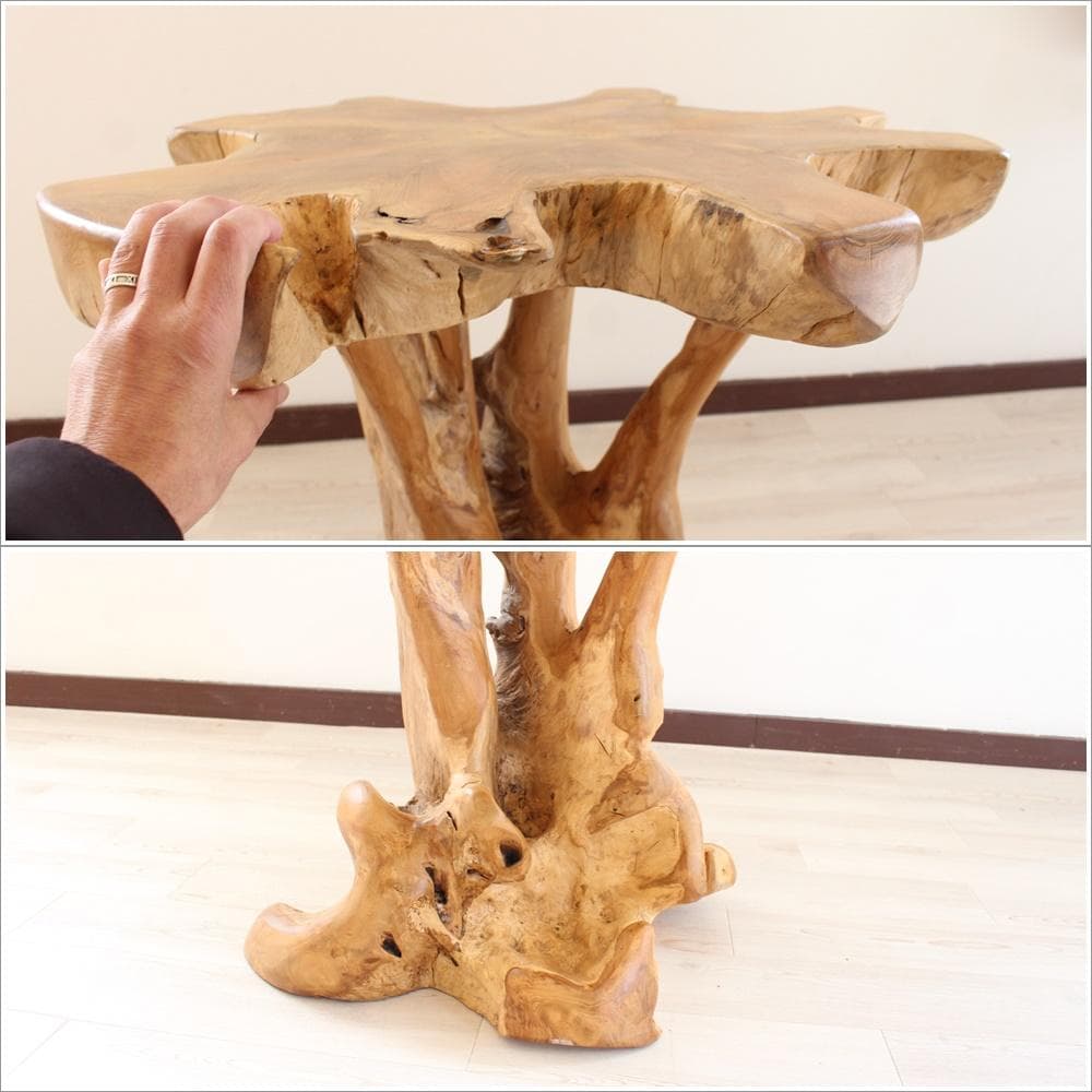 在庫処分 １点もの テーブル 木製 チーク材 天然木 切り株 カフェ 花台 C