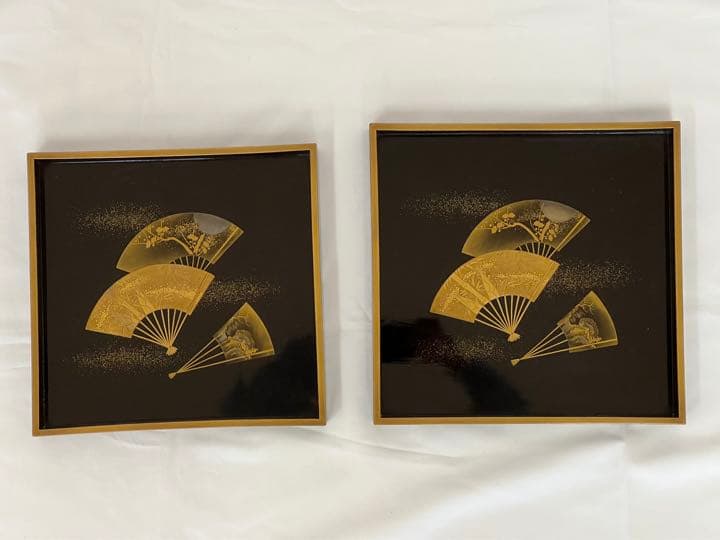 セール【高級】輪島塗　扇面蒔絵入れ子盆