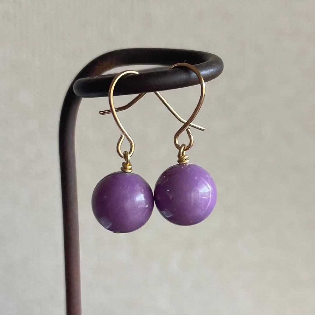 577 天然石　フォスフォシデライト　10㎜　斜燐鉄鉱　ピアス　イヤリング