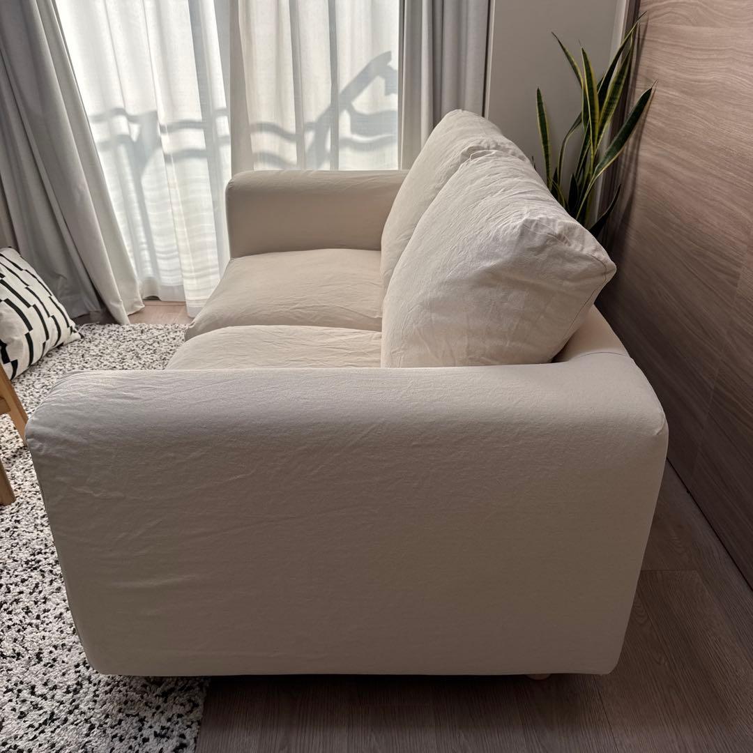 無印良品 ソファ本体・２シーター・フェザー・ポケットコイル カバー＆足付き