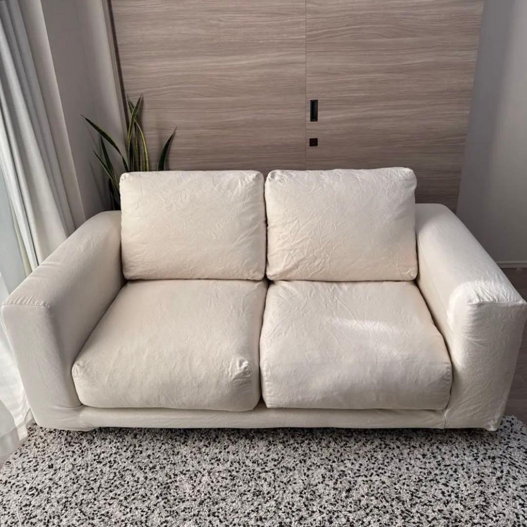 無印良品 ソファ本体・２シーター・フェザー・ポケットコイル カバー＆足付き