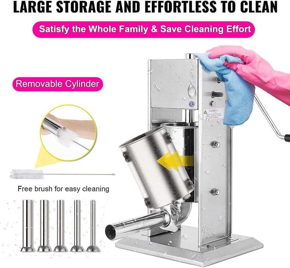 ステンレス製手動ソーセージスタッファー 5L 5つのスタッフィングノズル付き