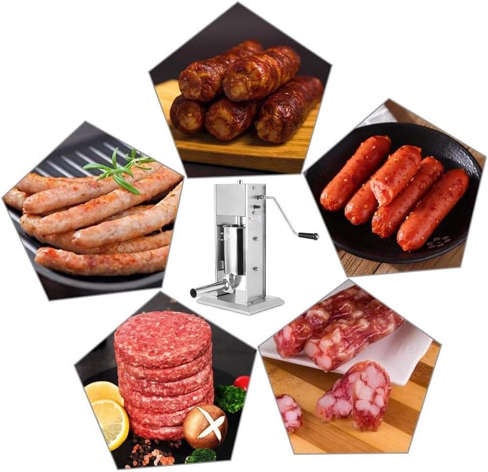 ステンレス製手動ソーセージスタッファー 5L 5つのスタッフィングノズル付き