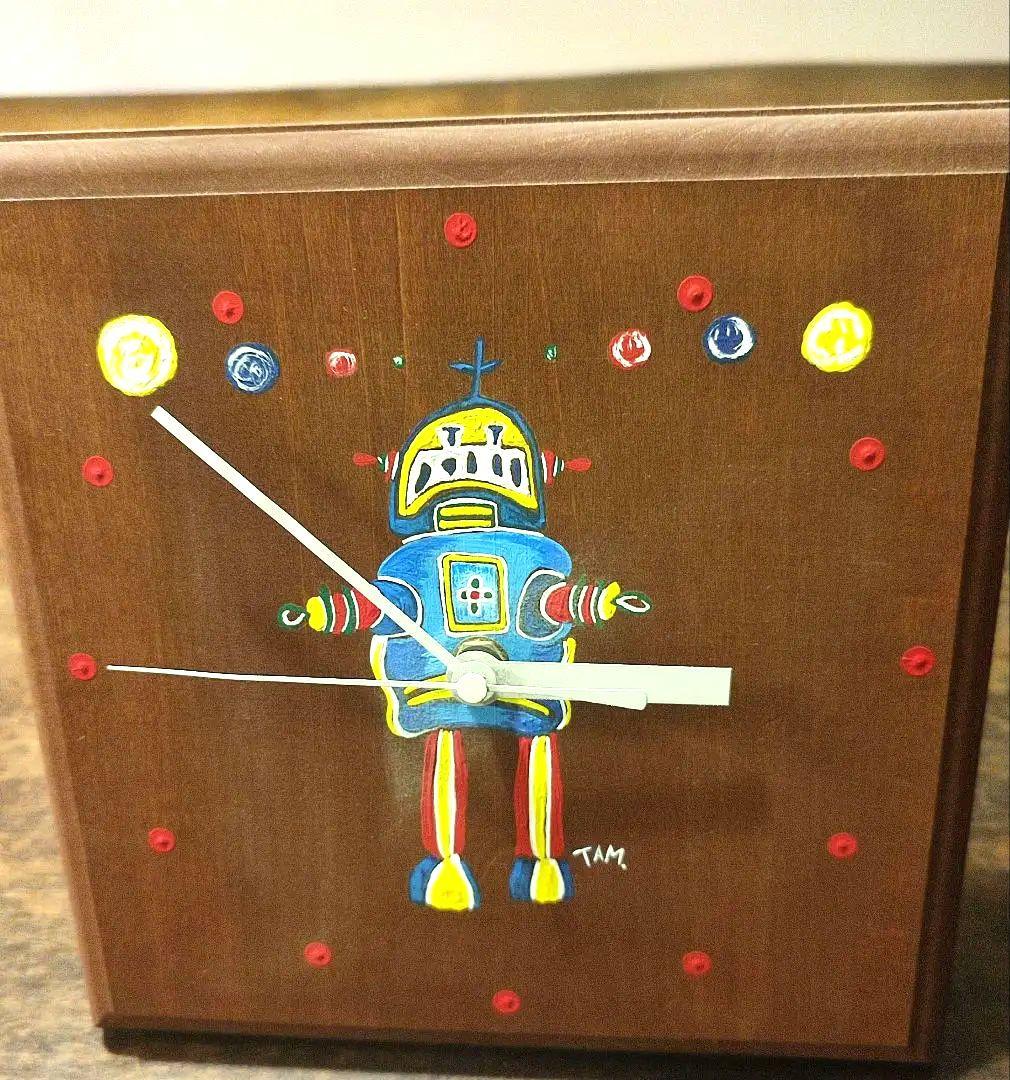 【動作確認済み】子ども部屋にピッタリ✨ロボットの絵の掛け時計(木製)