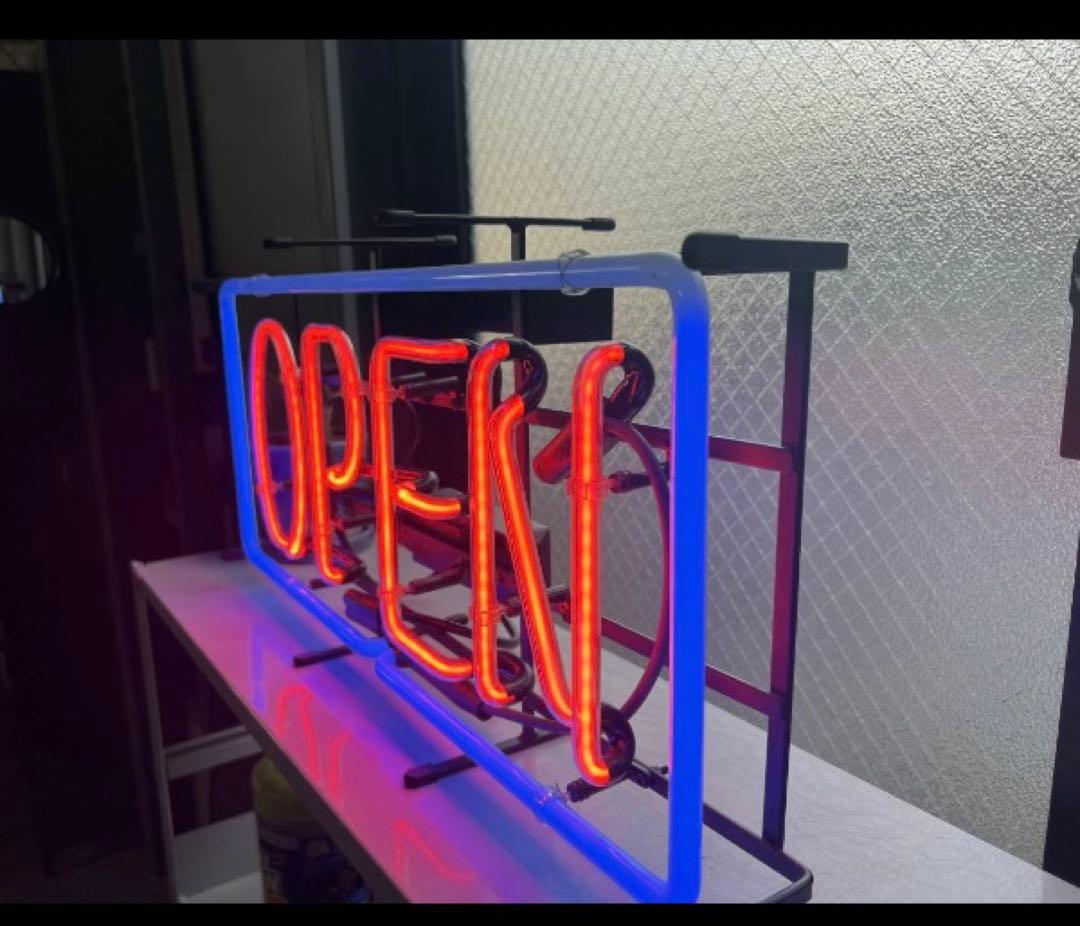 ネオンサイン　OPEN 大きめサイズ　本物ネオン管　美品　フレーム入り