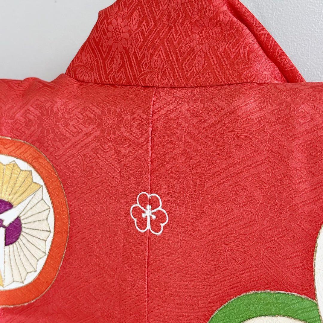 七五三 7歳女の子 フルセット きもの 赤 小振袖 古典柄 家紋 7289