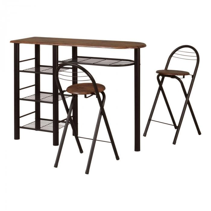 ハイテーブルセット　ブラウンｘブラック　ハイテーブルｘ１、ハイチェアｘ２