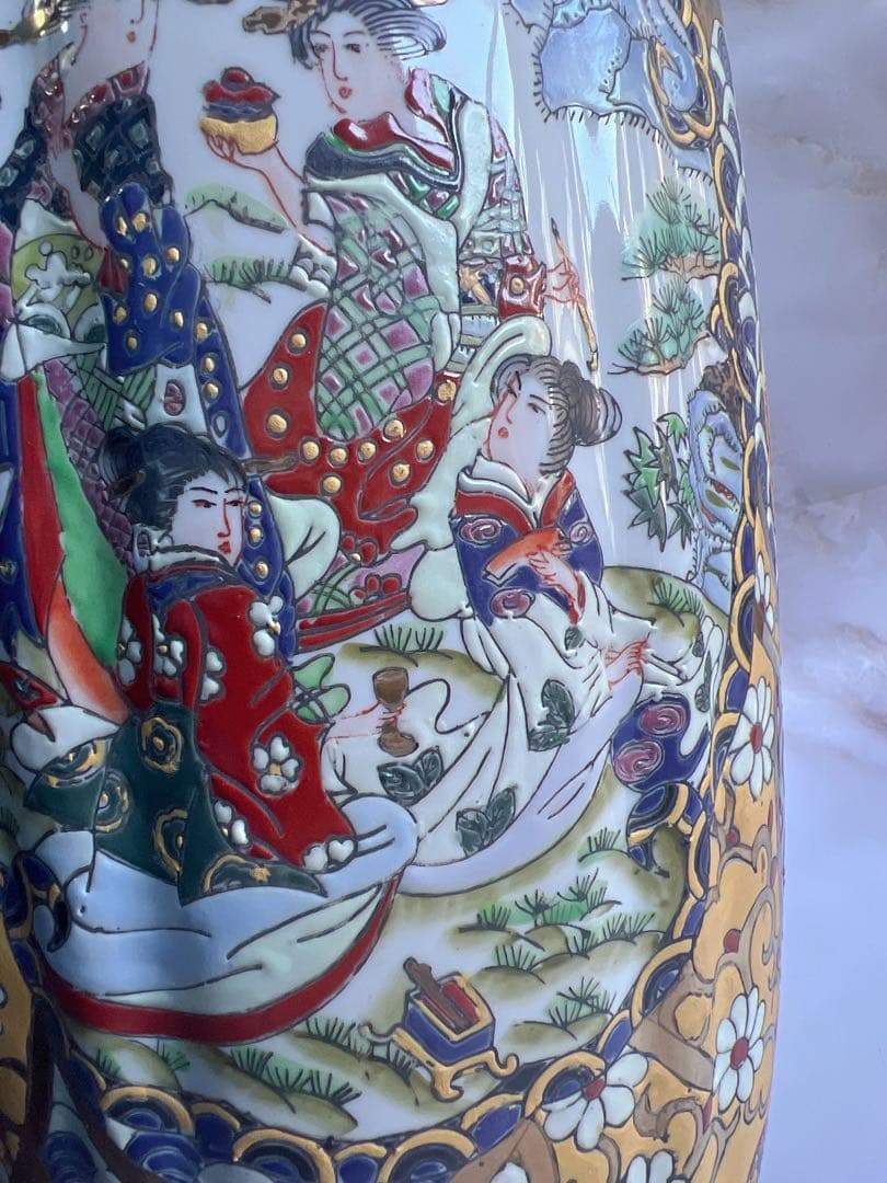 アンティーク　花入　伊万里焼 花瓶　骨董 吉國作 金彩　大壺 細密色絵　花器