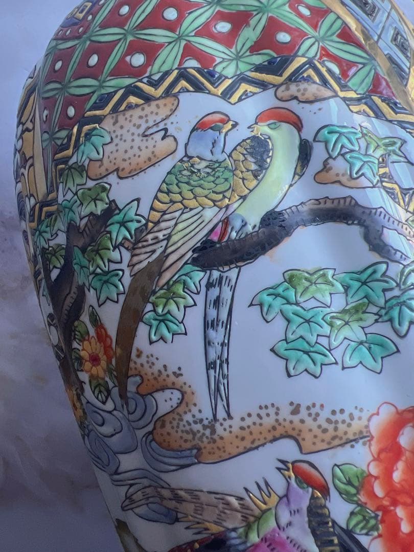 アンティーク　花入　伊万里焼 花瓶　骨董 吉國作 金彩　大壺 細密色絵　花器