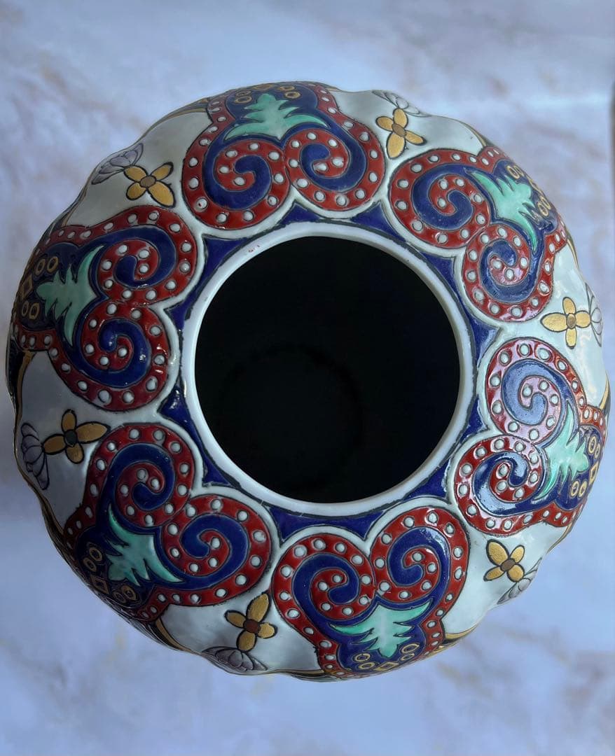 アンティーク　花入　伊万里焼 花瓶　骨董 吉國作 金彩　大壺 細密色絵　花器