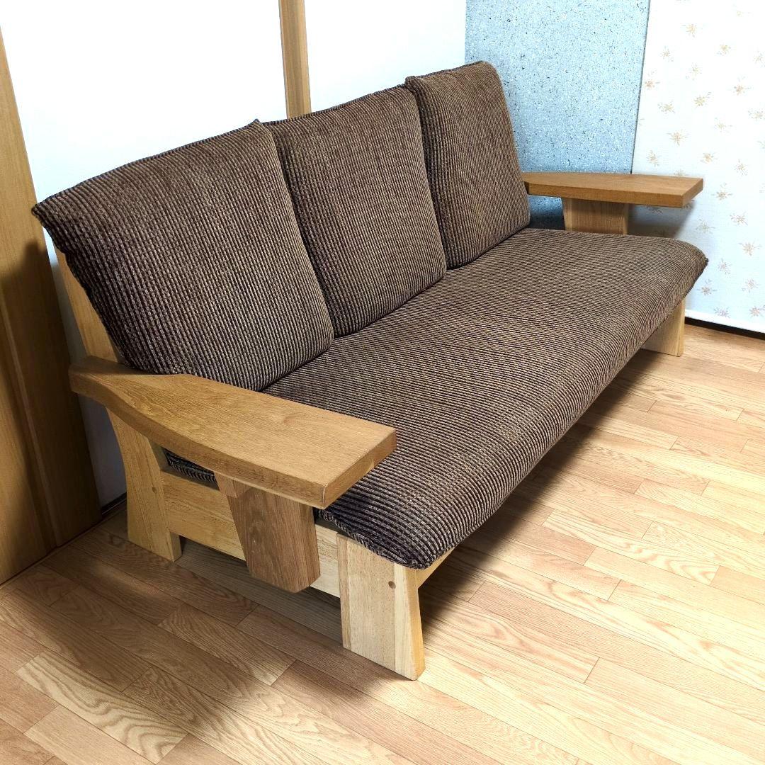 木製フレーム 3人掛けソファ