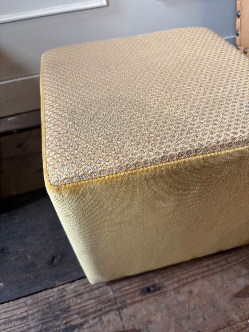 展示品SALE◼︎ツートンファブリックスツール2脚セット黄色青椅子オットマン踏台