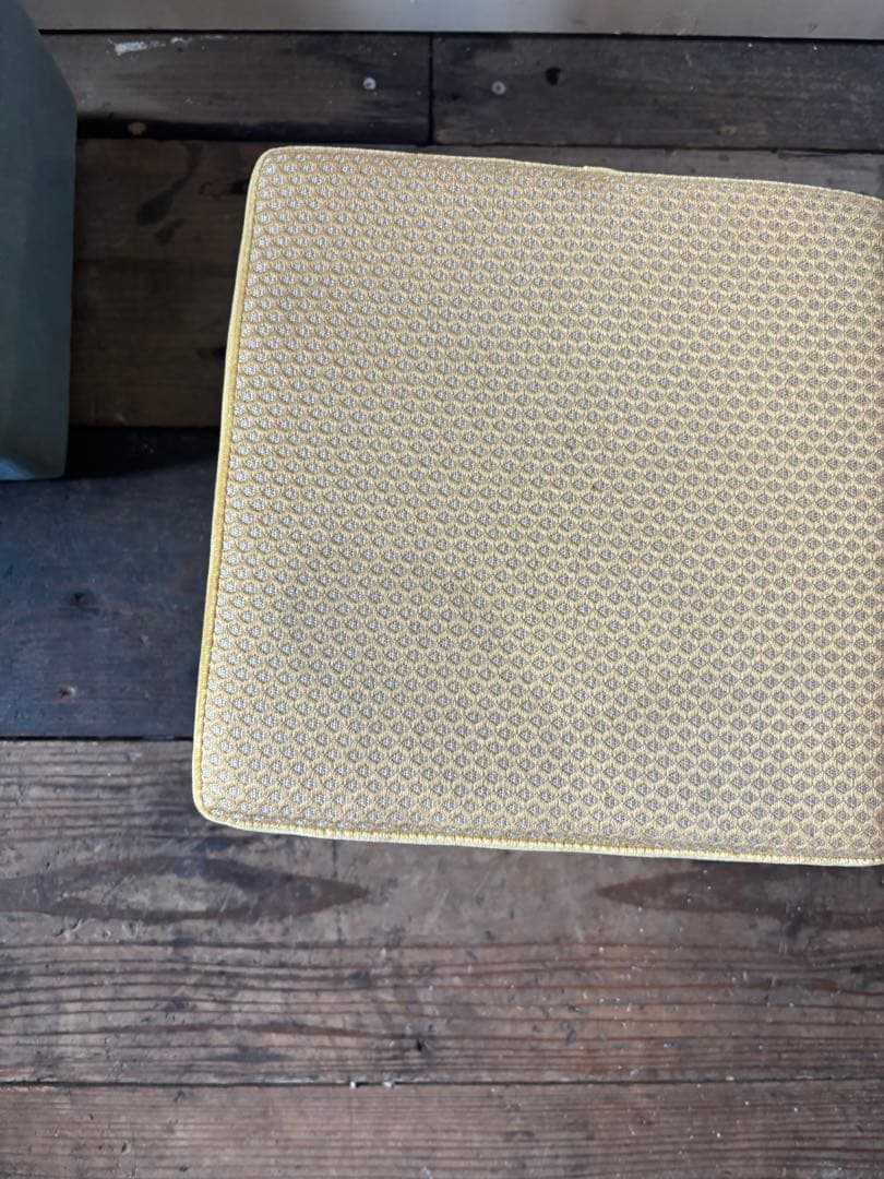 展示品SALE◼︎ツートンファブリックスツール2脚セット黄色青椅子オットマン踏台