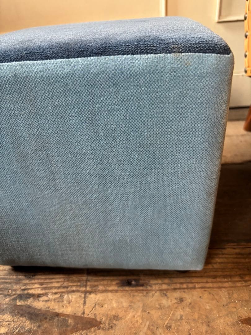 展示品SALE◼︎ツートンファブリックスツール2脚セット黄色青椅子オットマン踏台