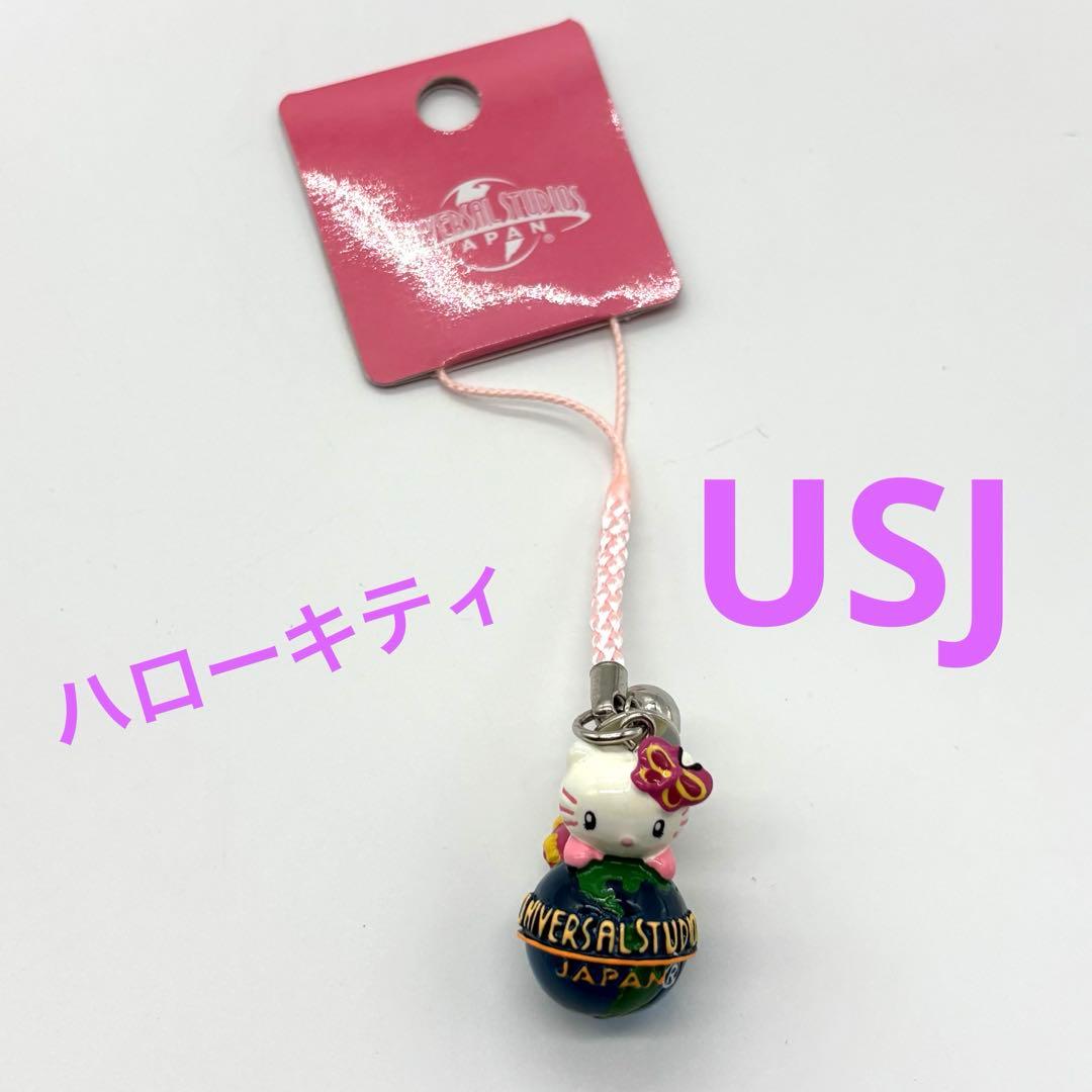 新品】ハローキティ ユニバ USJ ストラップ 根付け 地球儀 ピンク