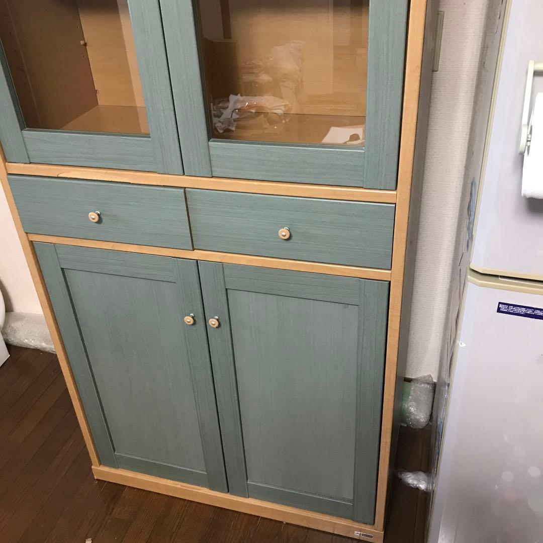 木製食器棚 (キッチン収納)ガラス扉付き