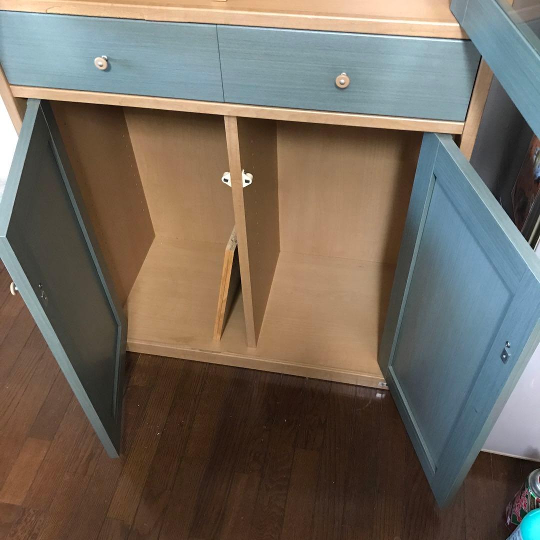 木製食器棚 (キッチン収納)ガラス扉付き