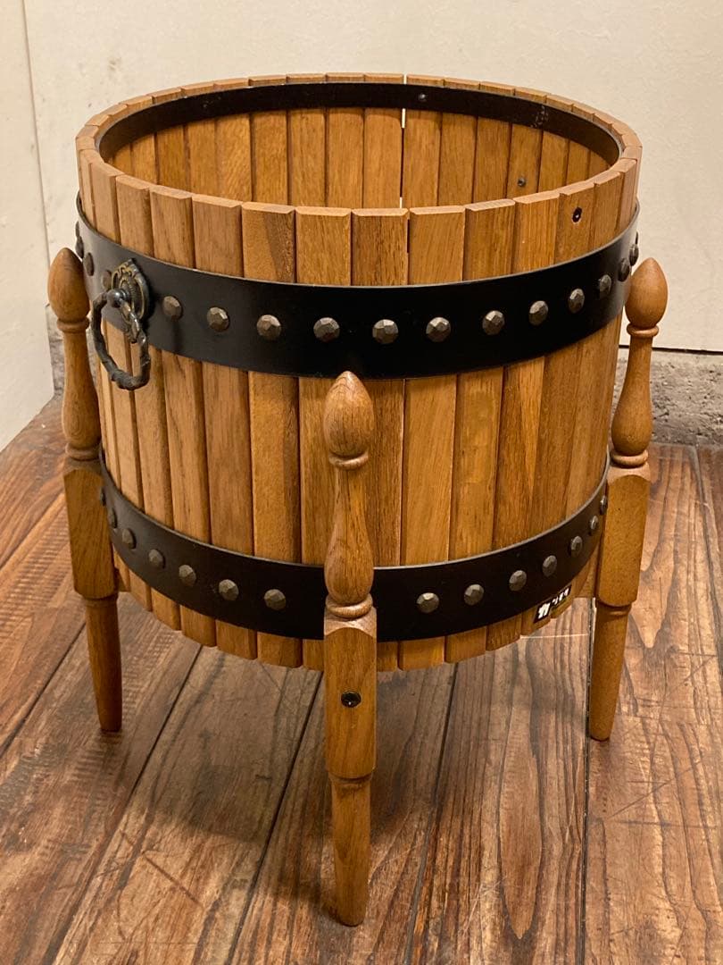 オールドカリモク オーク材 樽型 プランターボックス ゴミ箱 収納箱 玩具入れ
