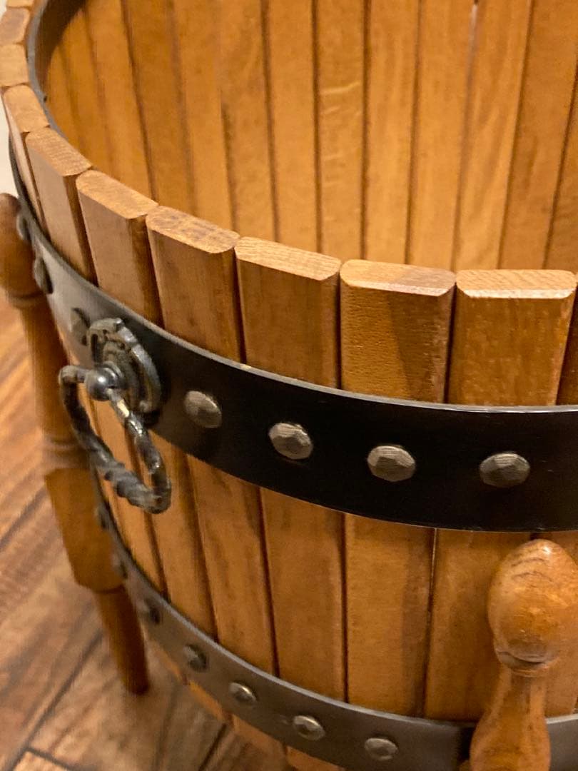 オールドカリモク オーク材 樽型 プランターボックス ゴミ箱 収納箱 玩具入れ