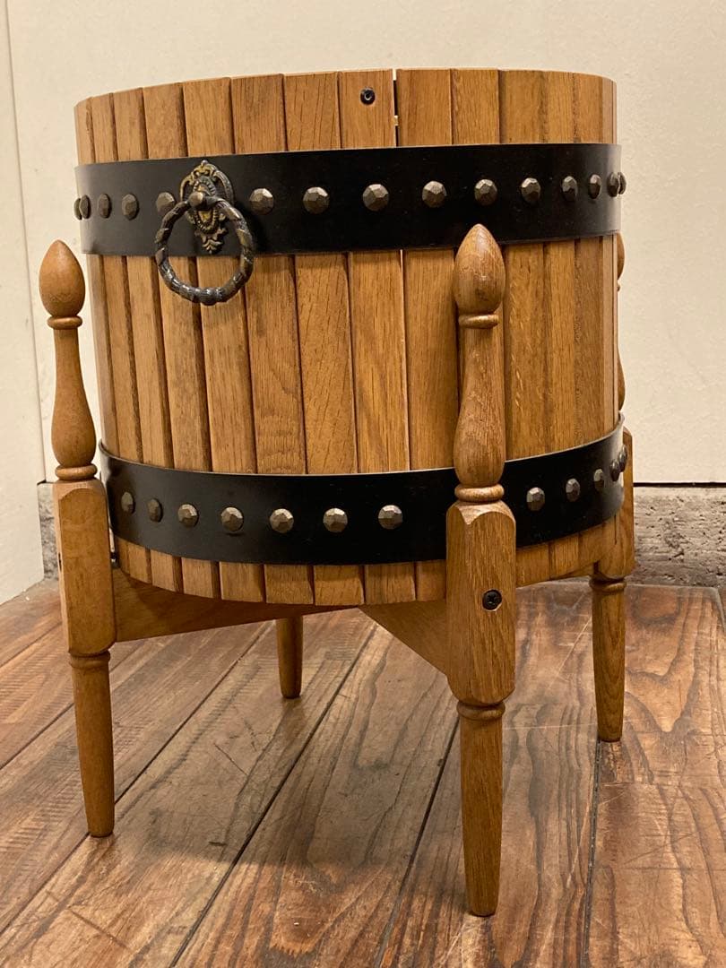 オールドカリモク オーク材 樽型 プランターボックス ゴミ箱 収納箱 玩具入れ