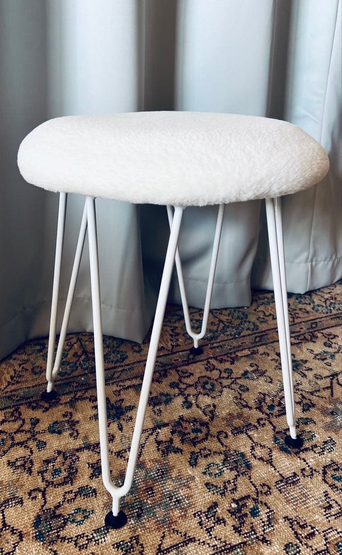ファースツール ふわふわファー付きスツール ピュアホワイト