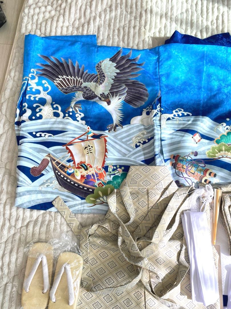 七五三 着物　男の子　5歳　水色　青　白　フルセット