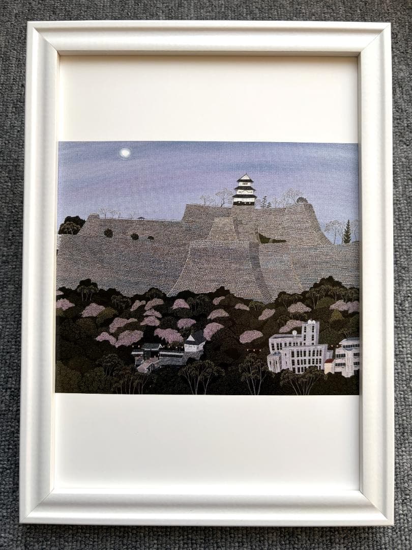 原田泰治『おぼろ月 新潟県津南町』B5サイズ 額入り 印刷物 額装品