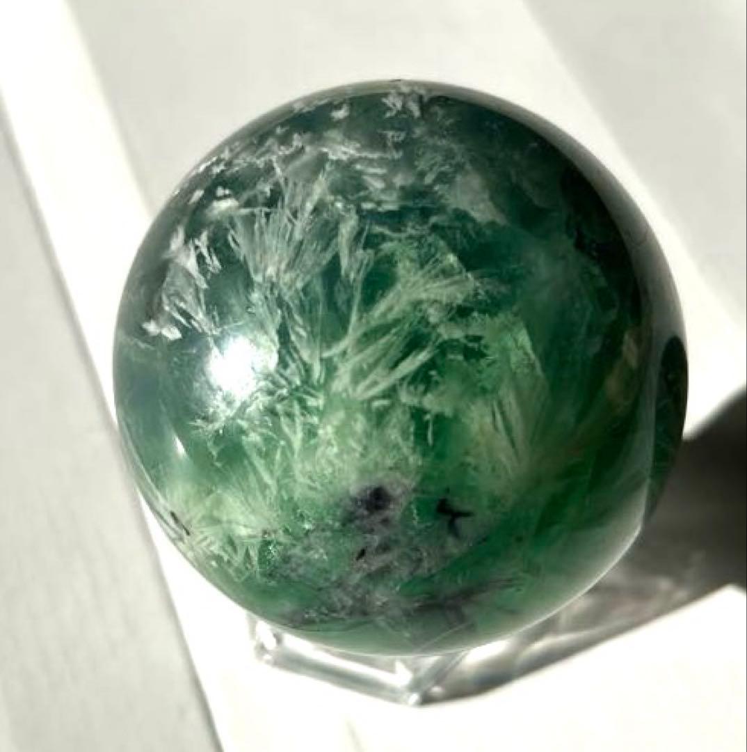 エンジェルフェザーフローライト　スフィア　丸玉　パワーストーン　台座付き　置物