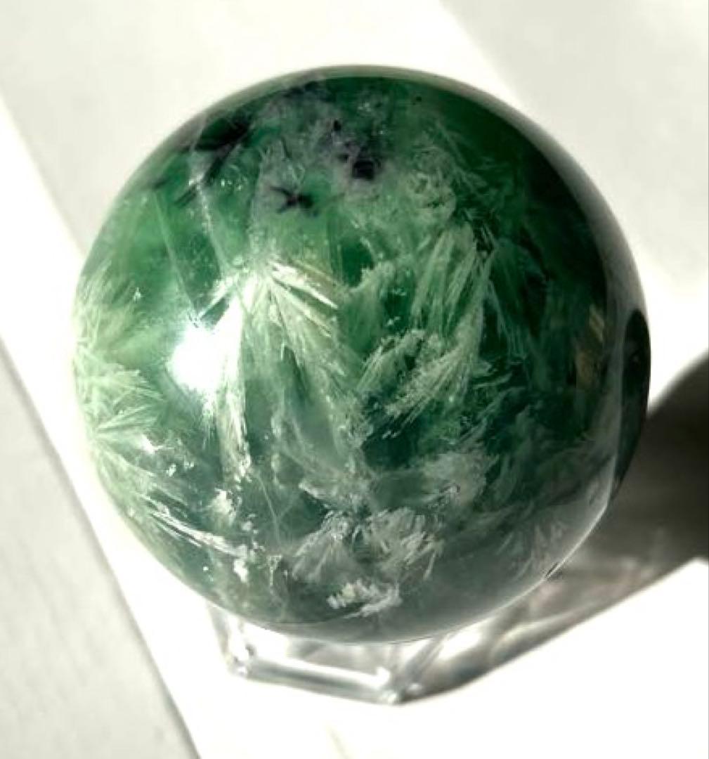 エンジェルフェザーフローライト　スフィア　丸玉　パワーストーン　台座付き　置物