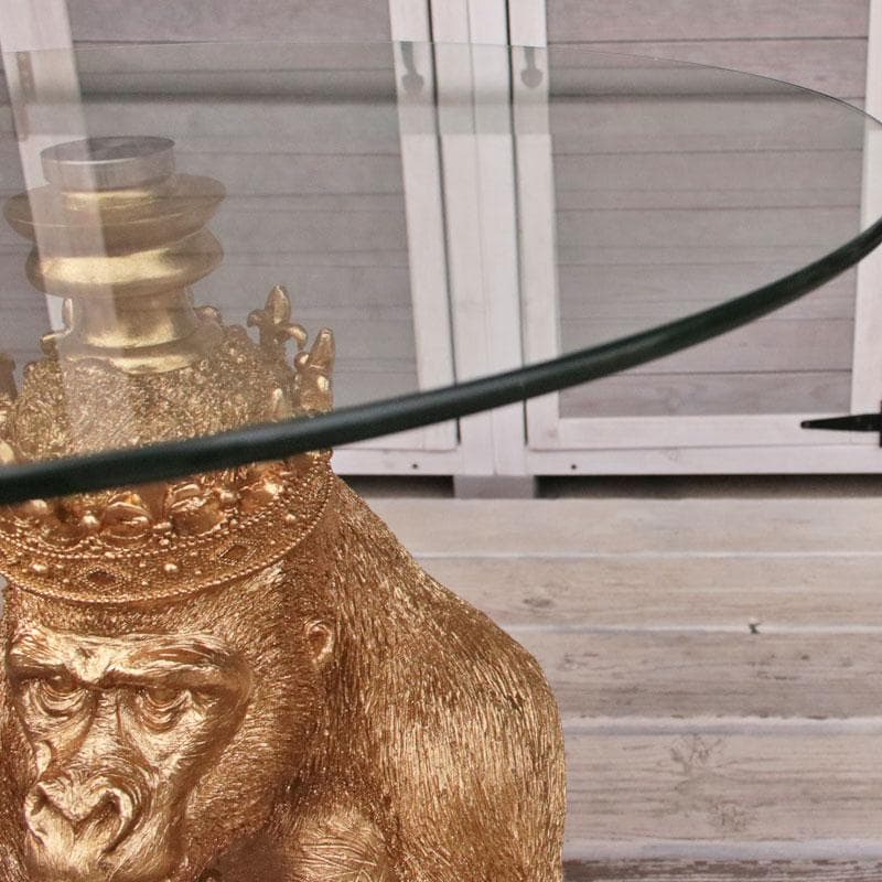 王冠ゴリラのガラステーブル ゴールド ガラス天板 143-213