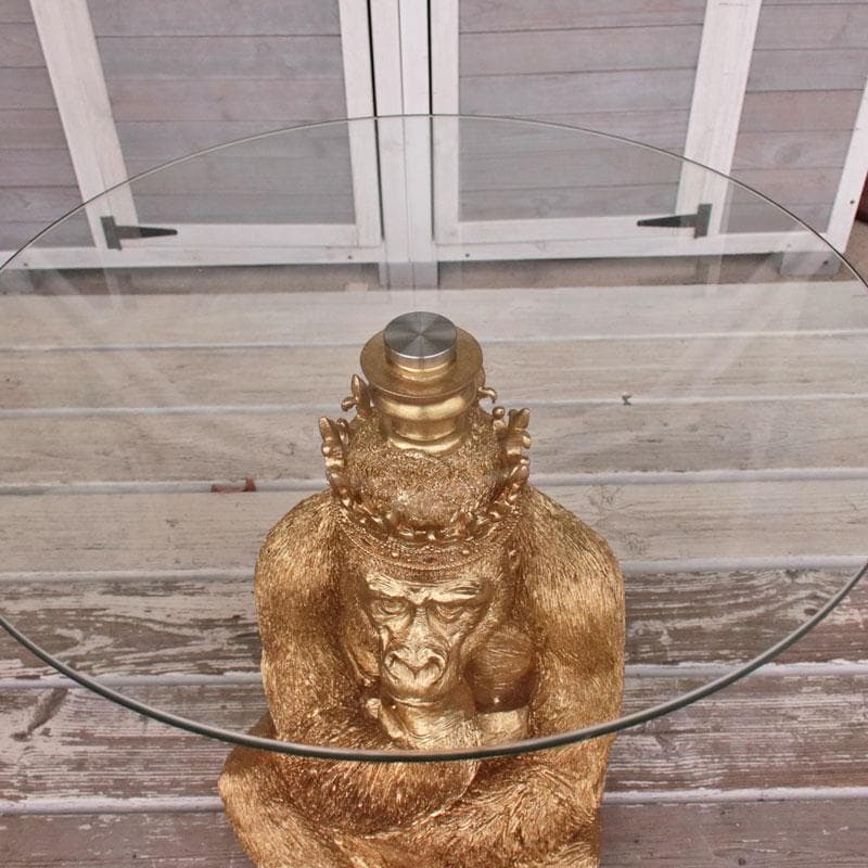 王冠ゴリラのガラステーブル ゴールド ガラス天板 143-213