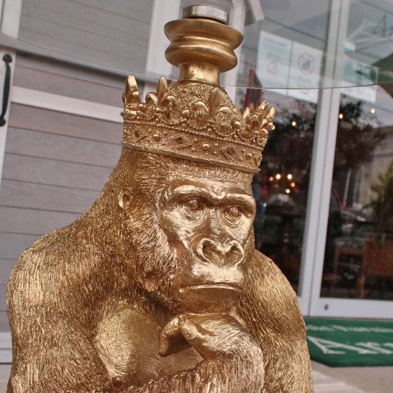 王冠ゴリラのガラステーブル ゴールド ガラス天板 143-213
