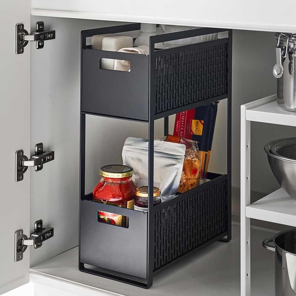 収納バスケット 2段 シンク下　タワー 2個セット　スライド 引き出し 5218