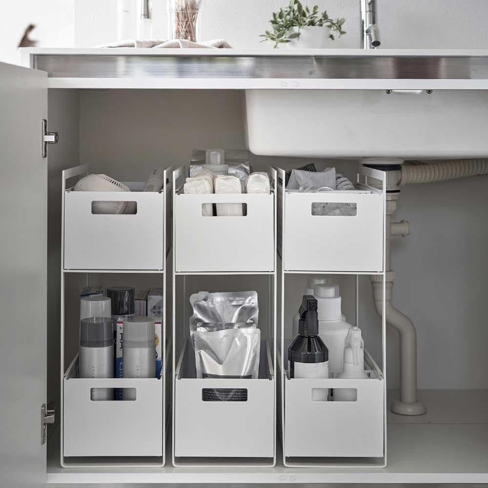 収納バスケット 2段 シンク下　タワー 2個セット　スライド 引き出し 5218