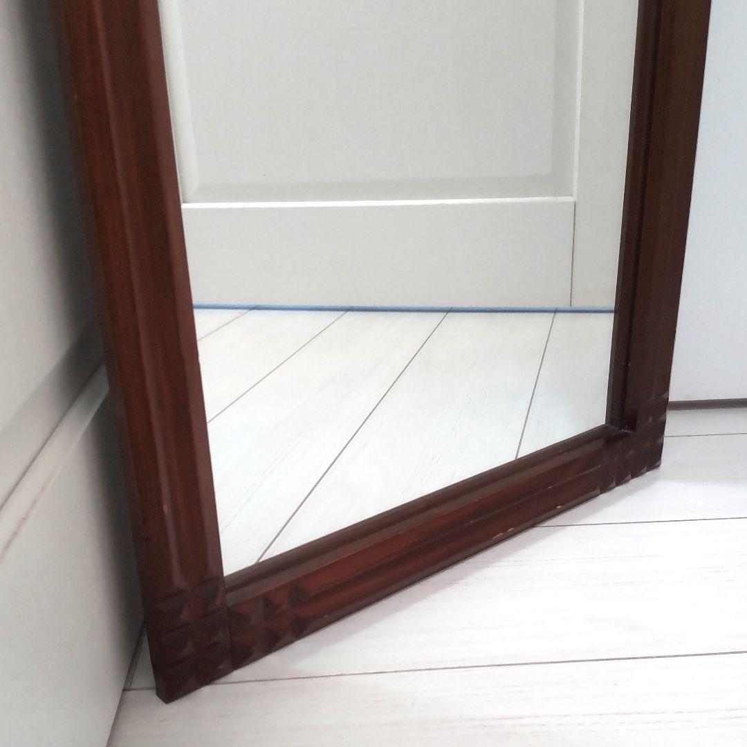 ビンテージ 木製フレーム 壁掛け鏡 ウォールミラー