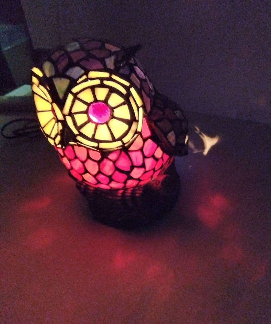 ステンドグラスフクロウ照明インテリア卓上ランプ