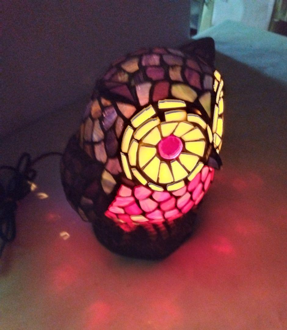 ステンドグラスフクロウ照明インテリア卓上ランプ