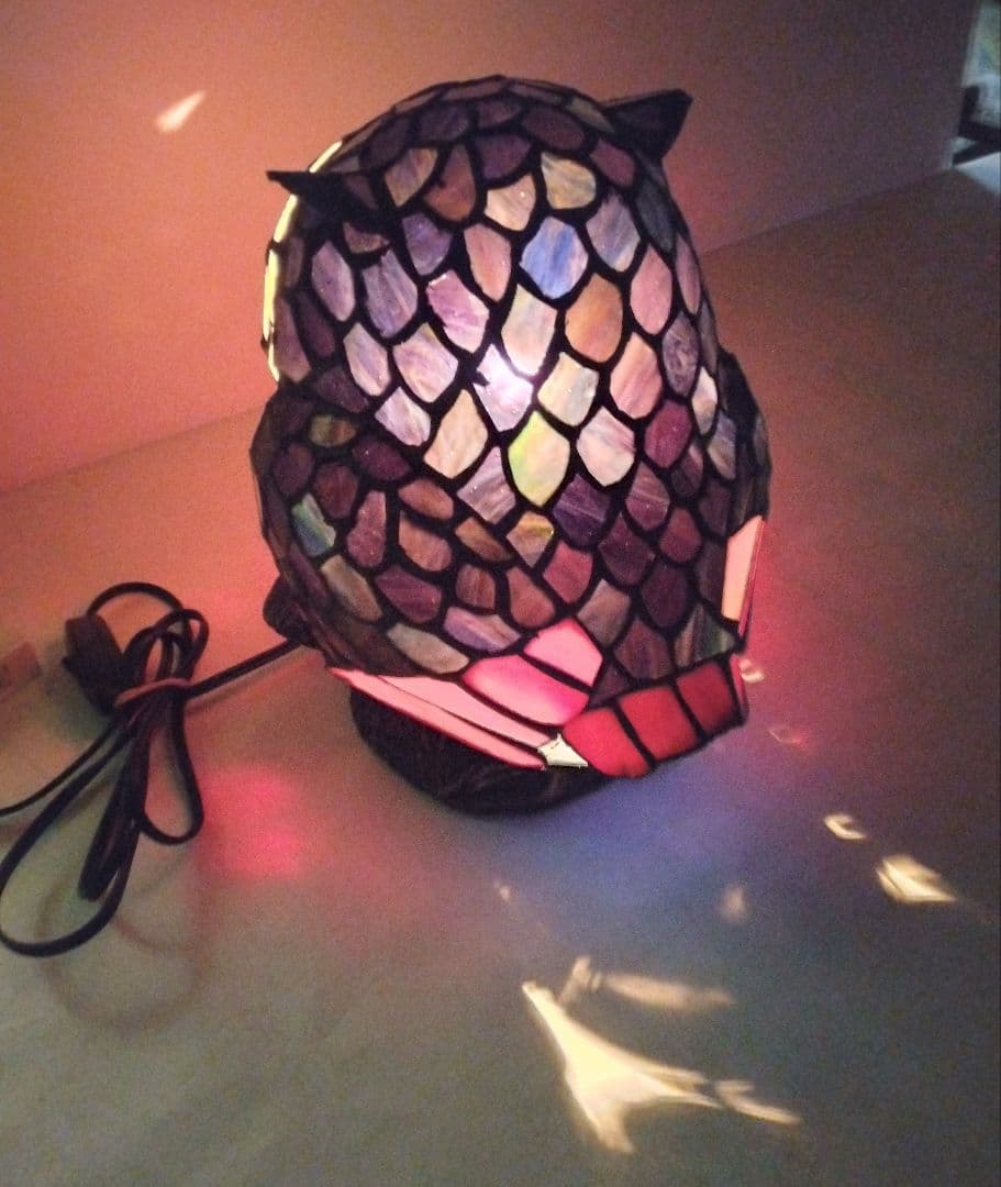 ステンドグラスフクロウ照明インテリア卓上ランプ