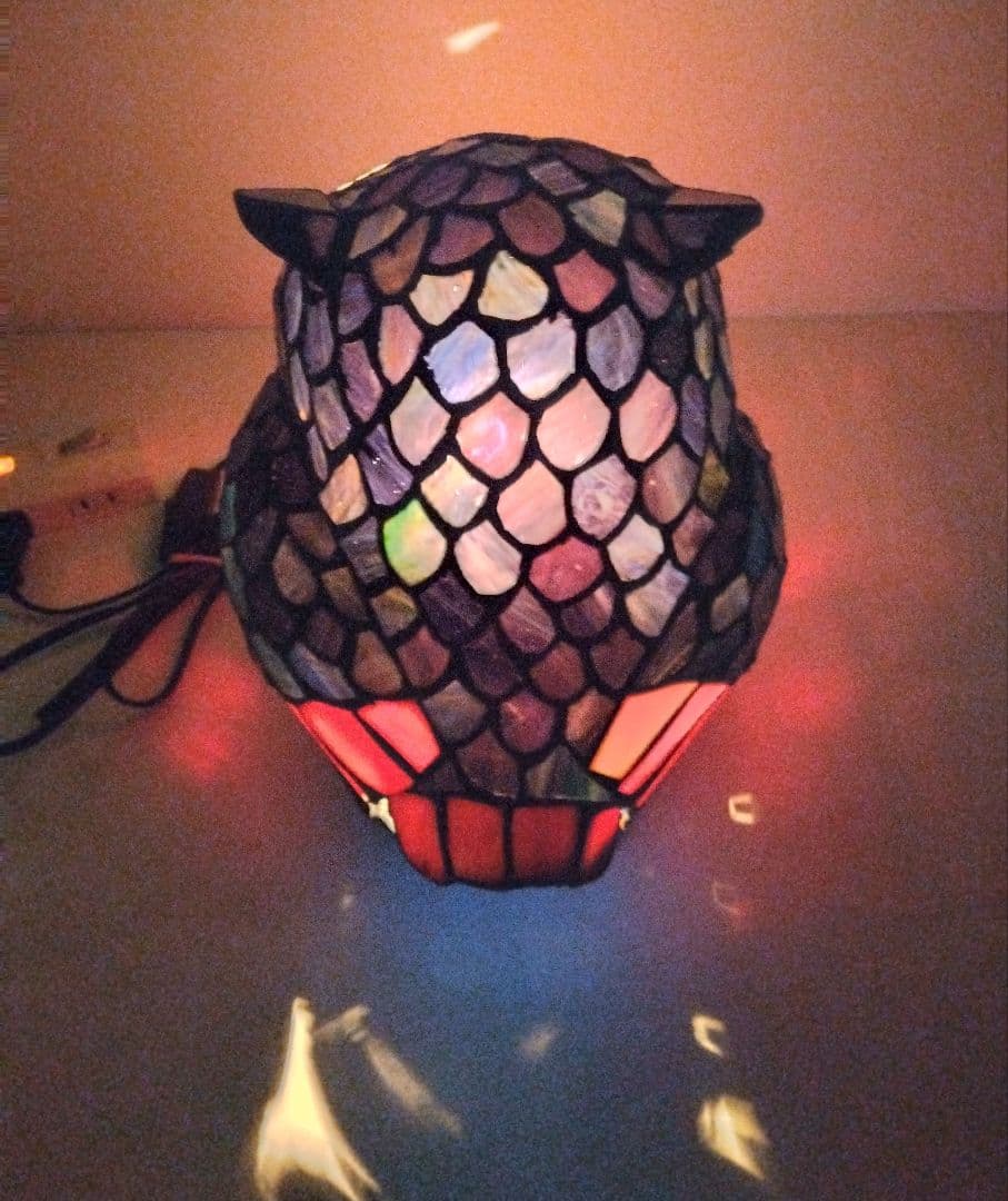 ステンドグラスフクロウ照明インテリア卓上ランプ