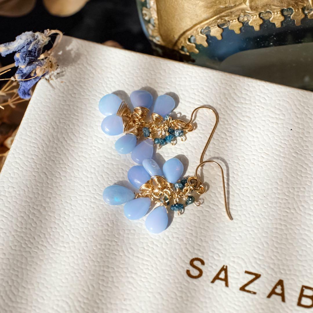 14kgfミルキーラベンダーカラーオパール・ブルーダイヤモンドピアス/イヤリング