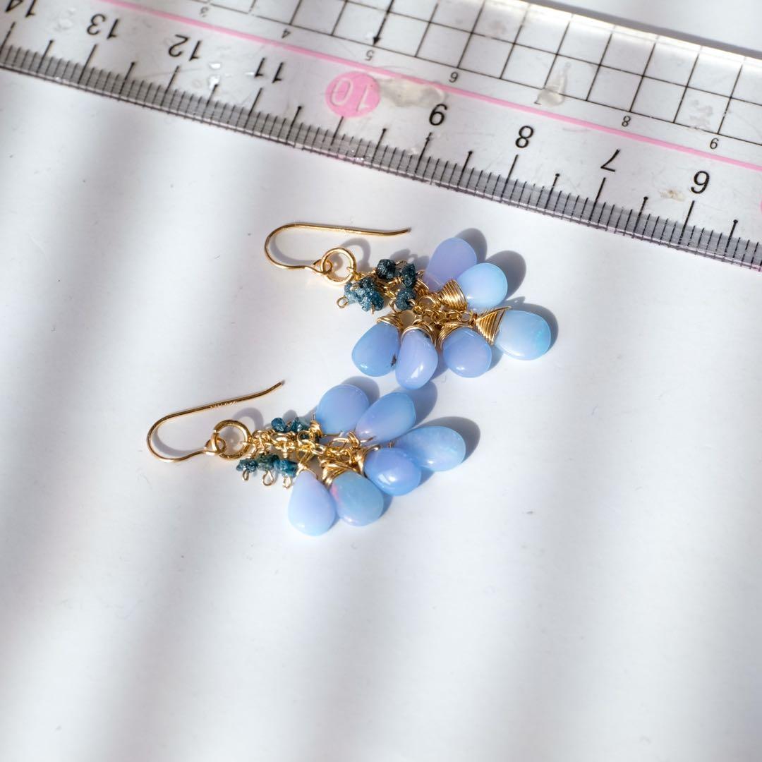 14kgfミルキーラベンダーカラーオパール・ブルーダイヤモンドピアス/イヤリング