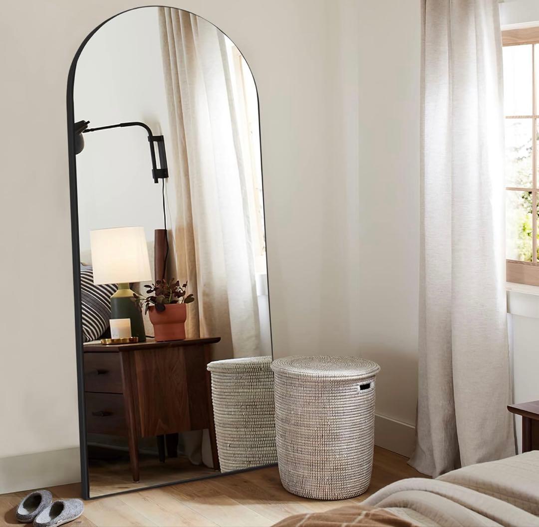 アーチ型スタンドミラー 大きめ 黒　180×60
