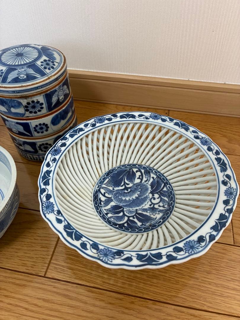 盃　三段陶器　杯　 三段重 陶器 染付　鉢 小鉢